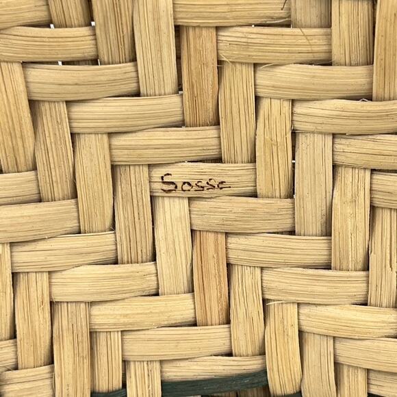 Handmade Woven Basket with Wood Handle Signed Sosse - Picture 6 of 7